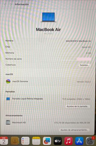 APPLE MACBOOK AIR M2 8GB RAM 512GB SSD 13" PLATA