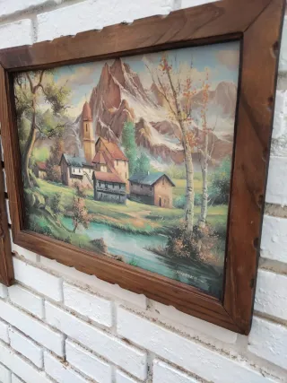 Cuadro antiguo Bodegón floral y Paisaje rural