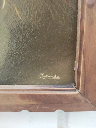 Cuadro antiguo Bodegón floral y Paisaje rural