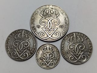 Lote 4 monedas Suecia Gustav V (5, 2, 1 öre)