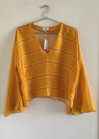Top kimono de seda amarillo de Anthropologie XS
