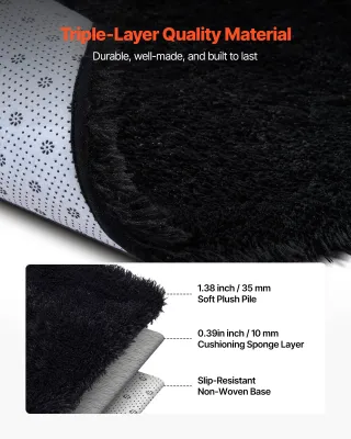 Tappeto Morbido Peloso per Interni in Peluche Nero