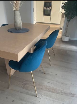 Juego de 4 Sillas de Comedor Terciopelo Azul