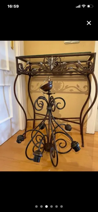 Lámpara y mesa forja cristal