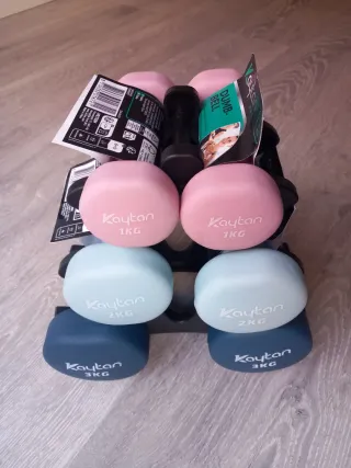 Juego de mancuernas fitness 12kg con soporte NUEVO