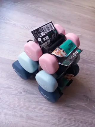 Juego de mancuernas fitness 12kg con soporte NUEVO