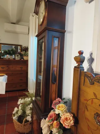 Reloj de pie de madera y cristal