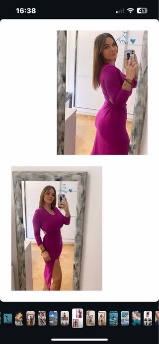 Vestido largo fucsia con abertura