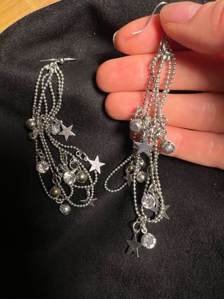 Pendientes largos plata estrellas