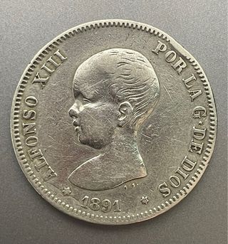 2 Pesetas Alfonso XIII 1891 PG M. El Pelón, escasa