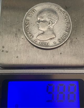 2 Pesetas Alfonso XIII 1891 PG M. El Pelón, escasa