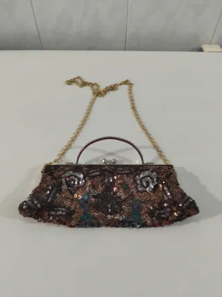 Cartera de fiesta lentejuelas doradas y multicolor