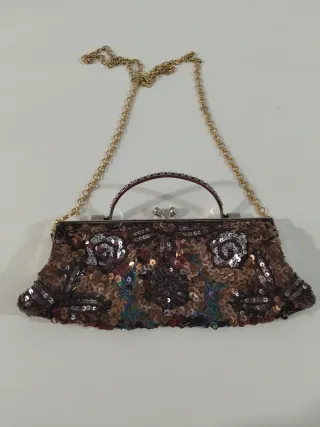 Cartera de fiesta lentejuelas doradas y multicolor