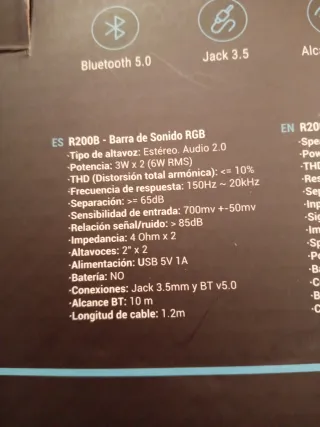 Barra de Sonido R200B RGB Bluetooth 5.0