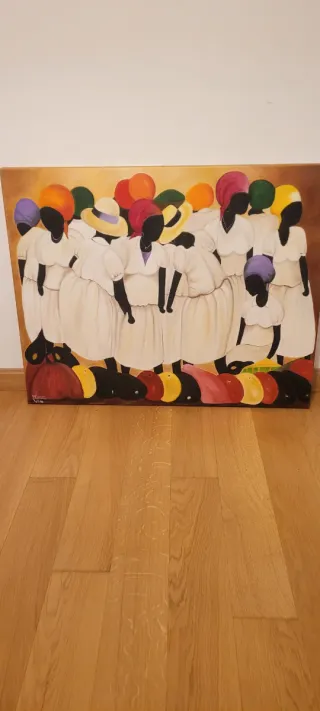 Cuadro mujeres con sombreros y frutas