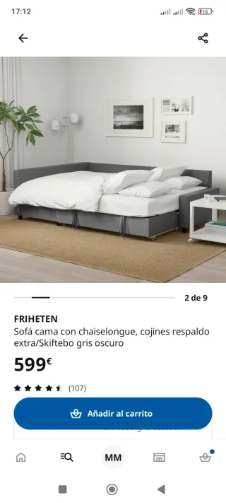 Sofá cama chaiselongue azul con arcon