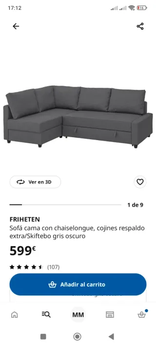 Sofá cama chaiselongue azul con arcon