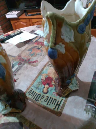 Pareja Jarrones Art Nouveau Cerámica