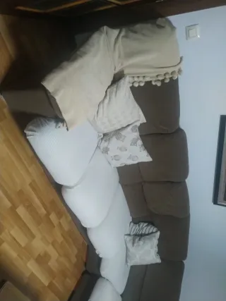 Sofá modular tela marrón y blanco