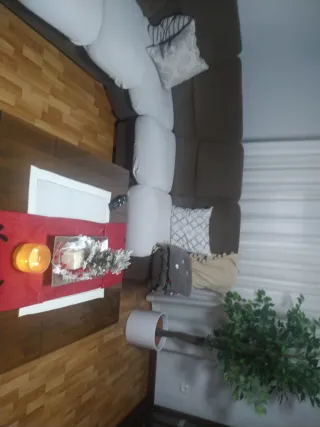 Sofá modular tela marrón y blanco