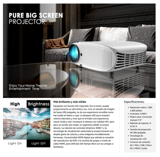 Proyector LED de Cine en casa HD ELEPHAS