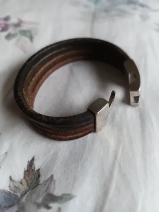 Pulsera Uno de 50 Cuero Marrón y Plata