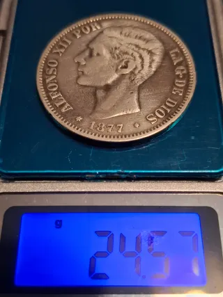 España: 5 Pesetas Plata Alfonso XIII 1877-*77
