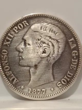 España: 5 Pesetas Plata Alfonso XIII 1877-*77