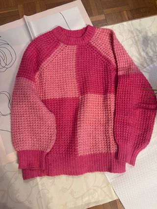 Jersey de punto cuadros rosa