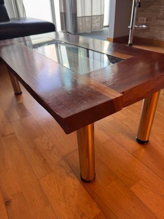Mesa centro madera acacia y cristal