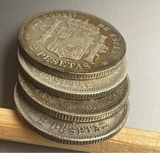 2 pesetas 1883 1882 y 1870. Alfonso XII y Gob Prov