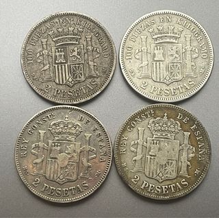 2 pesetas 1883 1882 y 1870. Alfonso XII y Gob Prov