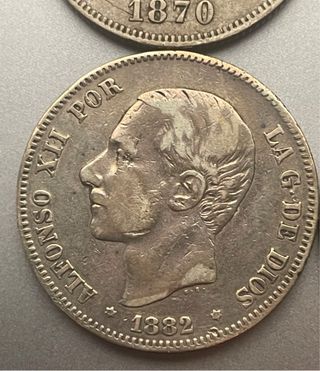 2 pesetas 1883 1882 y 1870. Alfonso XII y Gob Prov