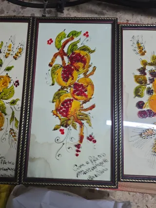 Set 5 Quadri Vetro Frutta e Fiori Dipinti