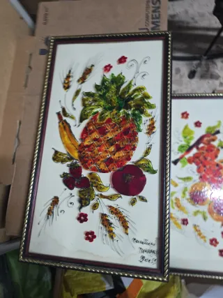 Set 5 Quadri Vetro Frutta e Fiori Dipinti