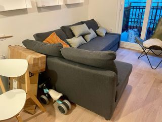 Sofá Cama Chaise Long IKEA Gris con almacenamiento