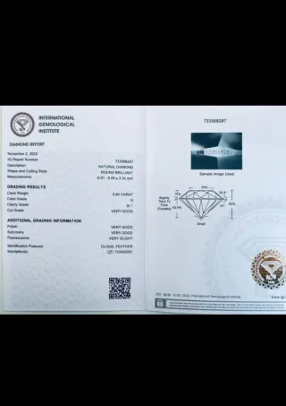 Diamante IGI 0.84 Ct G SI1