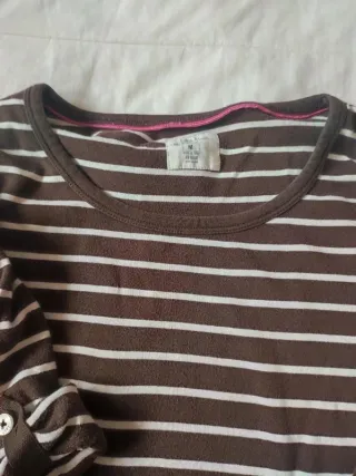 Camiseta H&M Rayas Marrón Manga 3/4 Talla M