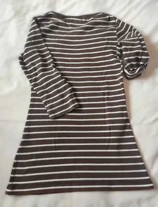 Camiseta H&M Rayas Marrón Manga 3/4 Talla M