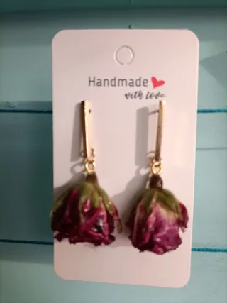 Pendientes Rosas Naturales Secas