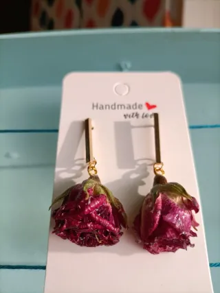 Pendientes Rosas Naturales Secas