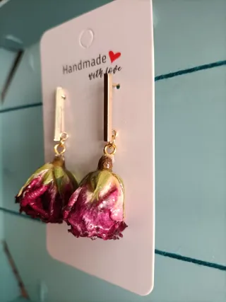 Pendientes Rosas Naturales Secas