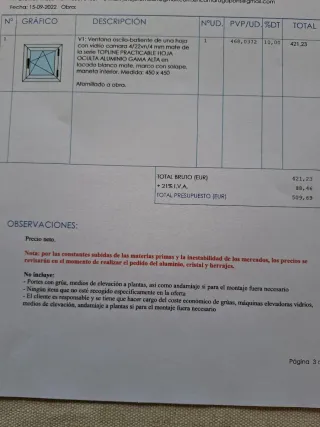 Ventana aluminio oscilobatiente doble vidrio