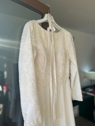 Vestido de Novia Blanco Encaje Manga Larga