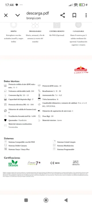 Estufa de pellets Bronpi DORA