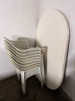 Mesa y 8 Sillas de Jardín Plástico Blanco