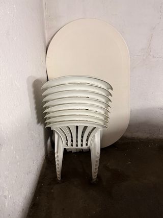 Mesa y 8 Sillas de Jardín Plástico Blanco