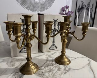 Coppia di Candelabri a 5 luci in ottone