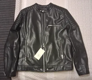 Chaqueta Zara Cuero Hombre Negra