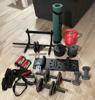 Pack Gimnasio Completo: Mancuernas Kettlebell TRX